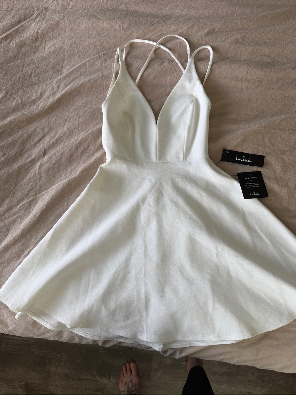 Lulu's White Double-Strap Fit & Flare Mini Dress
